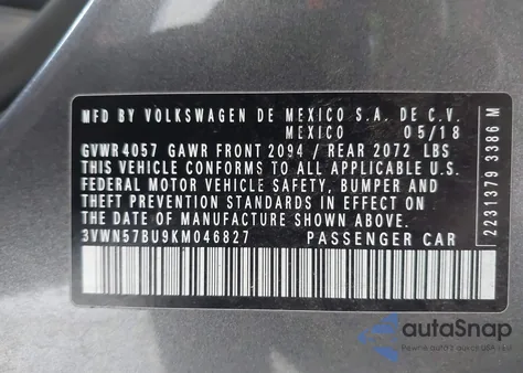 2019 Volkswagen Jetta 1.4T S z USA, uszkodzony, nr VIN 3VWN57BU9KM046827